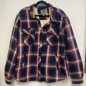 40 EAST - Men’s Navy and Red Plaid Sherpa-Lined Shacket